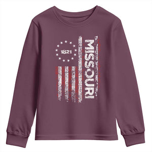 Missouri Missourian MO American Flag Established 1821 Youth Sweatshirt TS14 Maroon Print Your Wear
