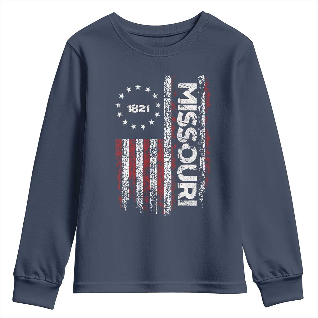 Missouri Missourian MO American Flag Established 1821 Youth Sweatshirt TS14 Navy Print Your Wear