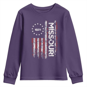 Missouri Missourian MO American Flag Established 1821 Youth Sweatshirt TS14 Purple Print Your Wear