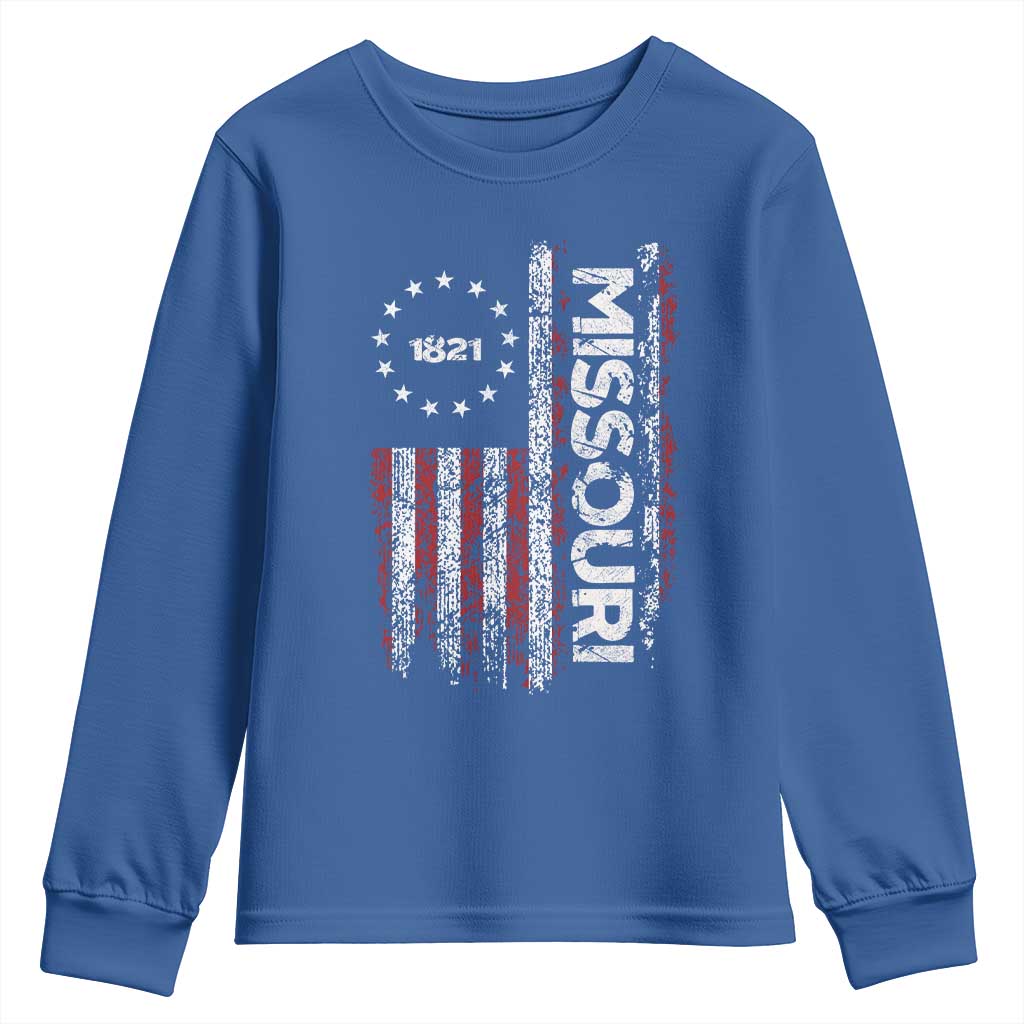 Missouri Missourian MO American Flag Established 1821 Youth Sweatshirt TS14 Royal Blue Print Your Wear