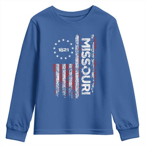 Missouri Missourian MO American Flag Established 1821 Youth Sweatshirt TS14 Royal Blue Print Your Wear