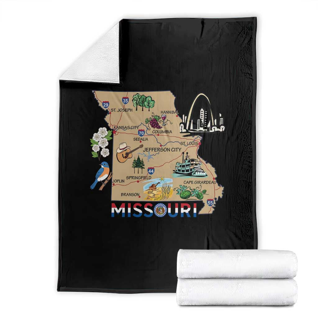 Missouri Map Landmarks Major Cities Roads Flag Throw Blanket TS14 Black Print Your Wear