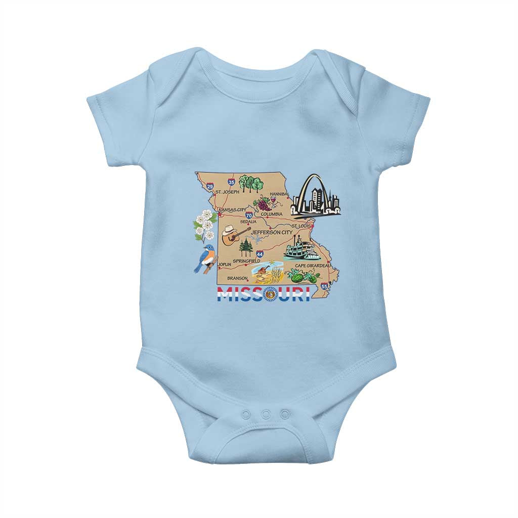 Missouri Map Landmarks Major Cities Roads Flag Baby Onesie