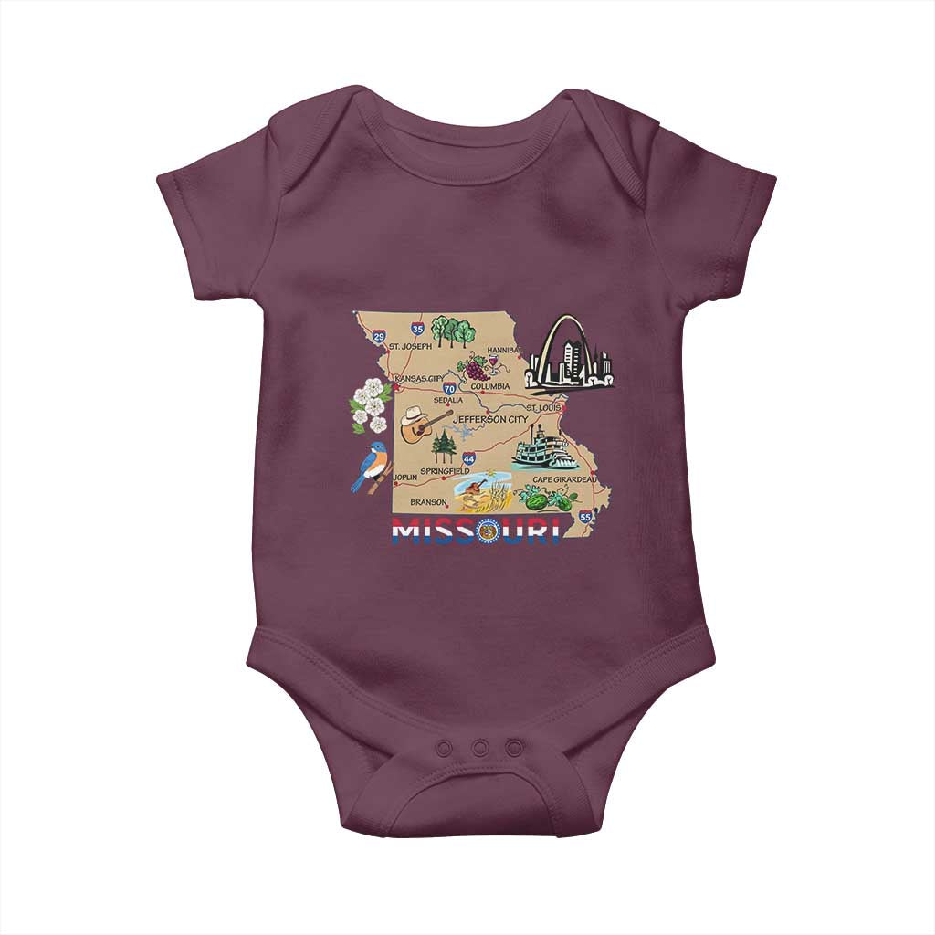 Missouri Map Landmarks Major Cities Roads Flag Baby Onesie