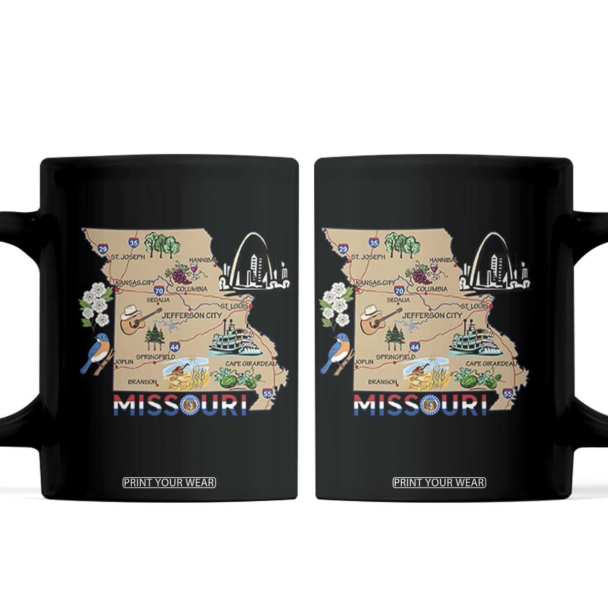 Missouri Map Landmarks Major Cities Roads Flag Coffee Mug