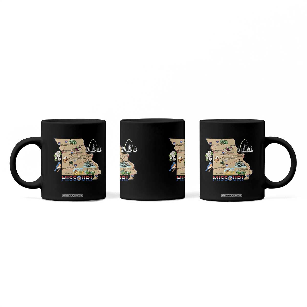 Missouri Map Landmarks Major Cities Roads Flag Coffee Mug