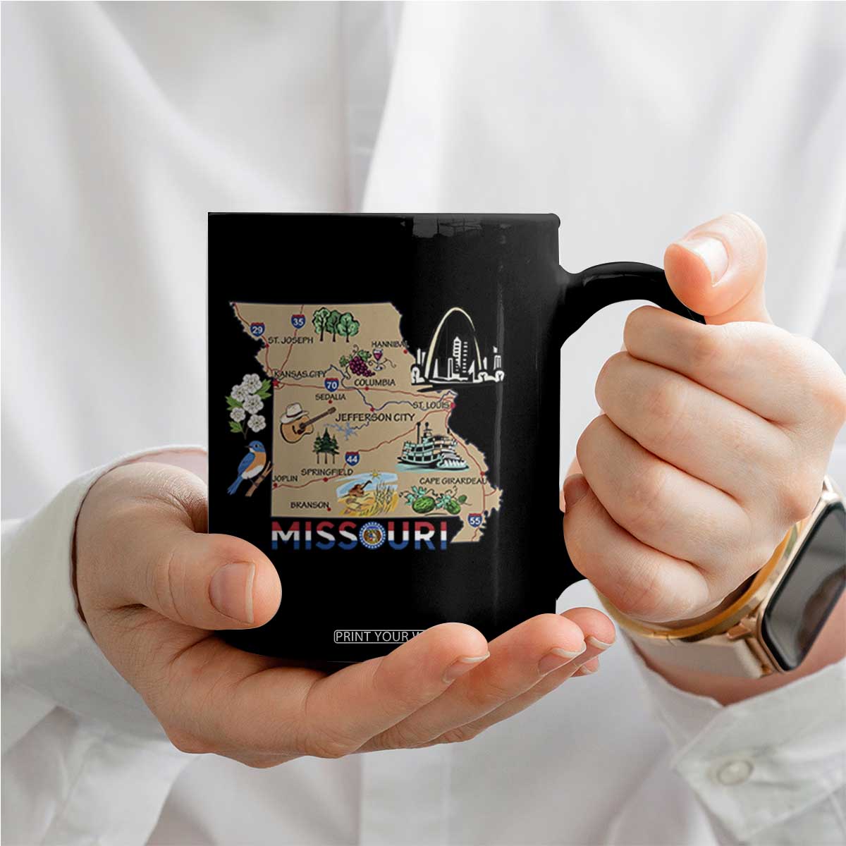 Missouri Map Landmarks Major Cities Roads Flag Coffee Mug