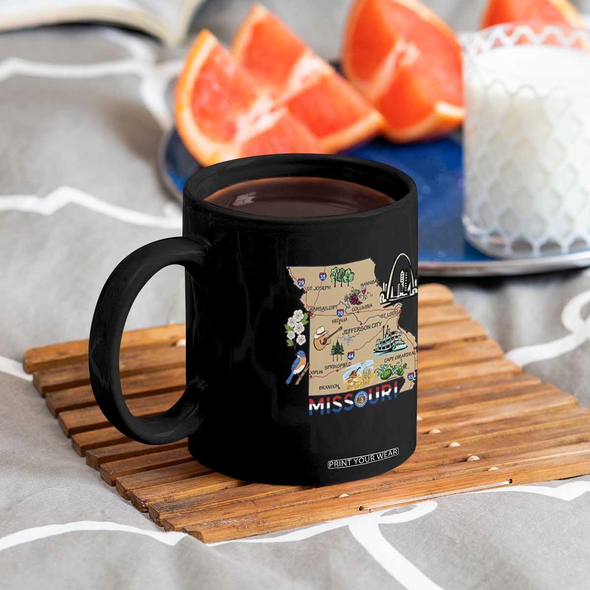 Missouri Map Landmarks Major Cities Roads Flag Coffee Mug