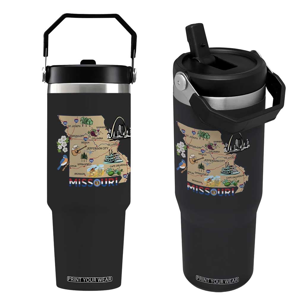 Missouri Map Landmarks Major Cities Roads Flag Flip Straw Tumbler