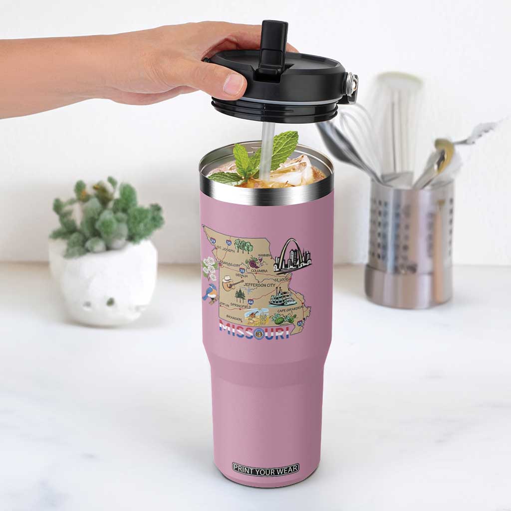 Missouri Map Landmarks Major Cities Roads Flag Flip Straw Tumbler