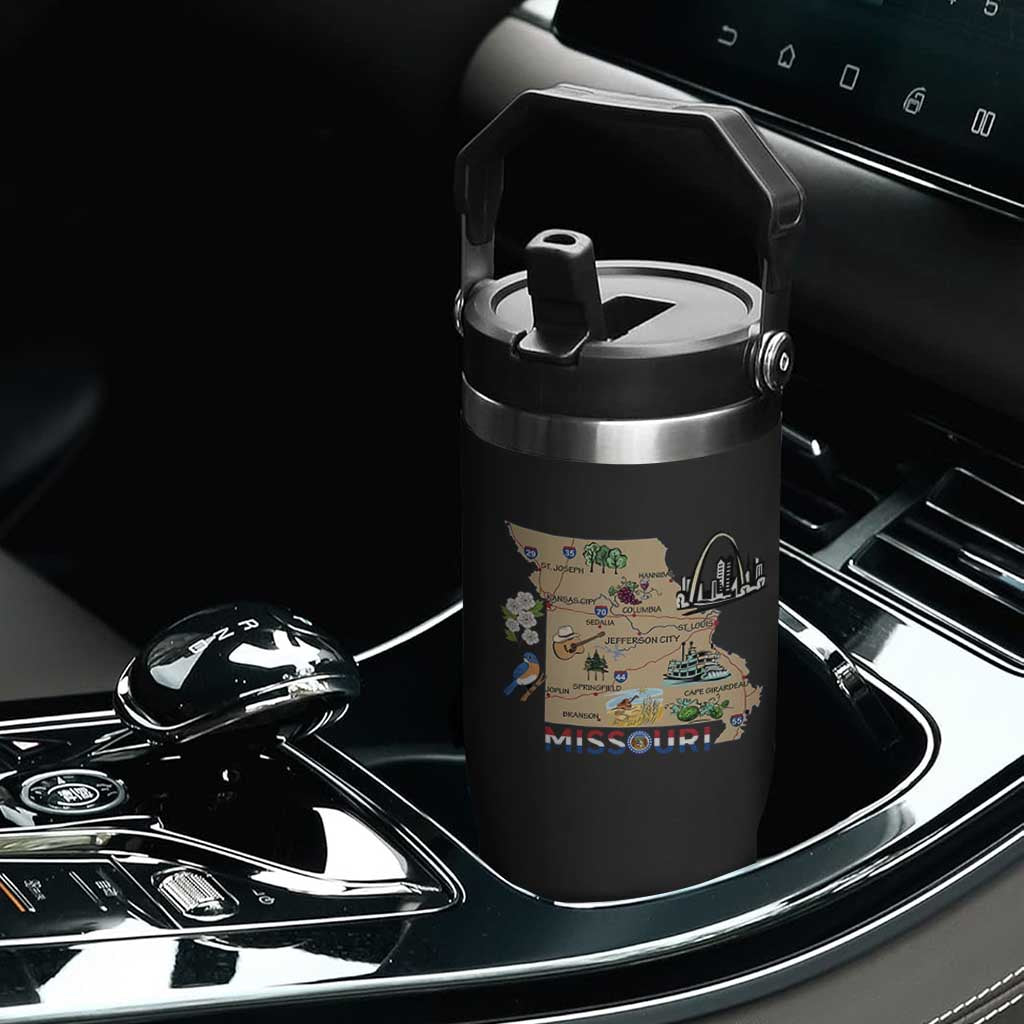 Missouri Map Landmarks Major Cities Roads Flag Flip Straw Tumbler