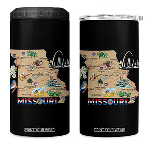 Missouri Map Landmarks Major Cities Roads Flag 4 in 1 Can Cooler Tumbler