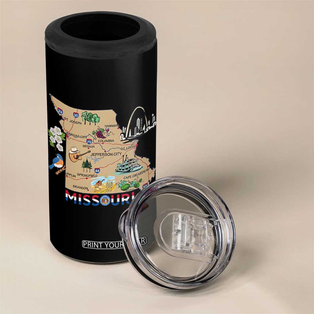 Missouri Map Landmarks Major Cities Roads Flag 4 in 1 Can Cooler Tumbler