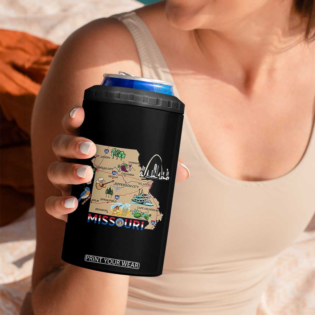 Missouri Map Landmarks Major Cities Roads Flag 4 in 1 Can Cooler Tumbler