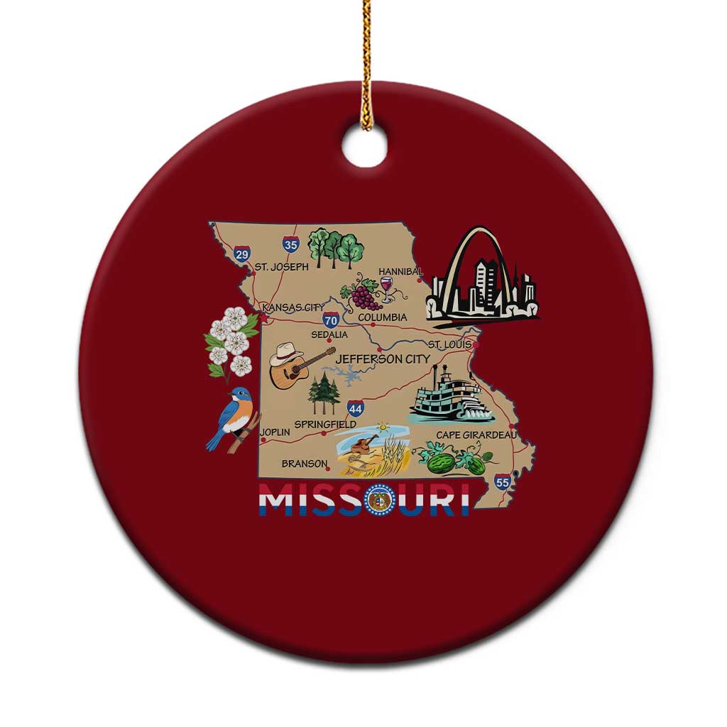 Missouri Map Landmarks Major Cities Roads Flag Ceramic Ornament TS14 1pc Red Print Your Wear