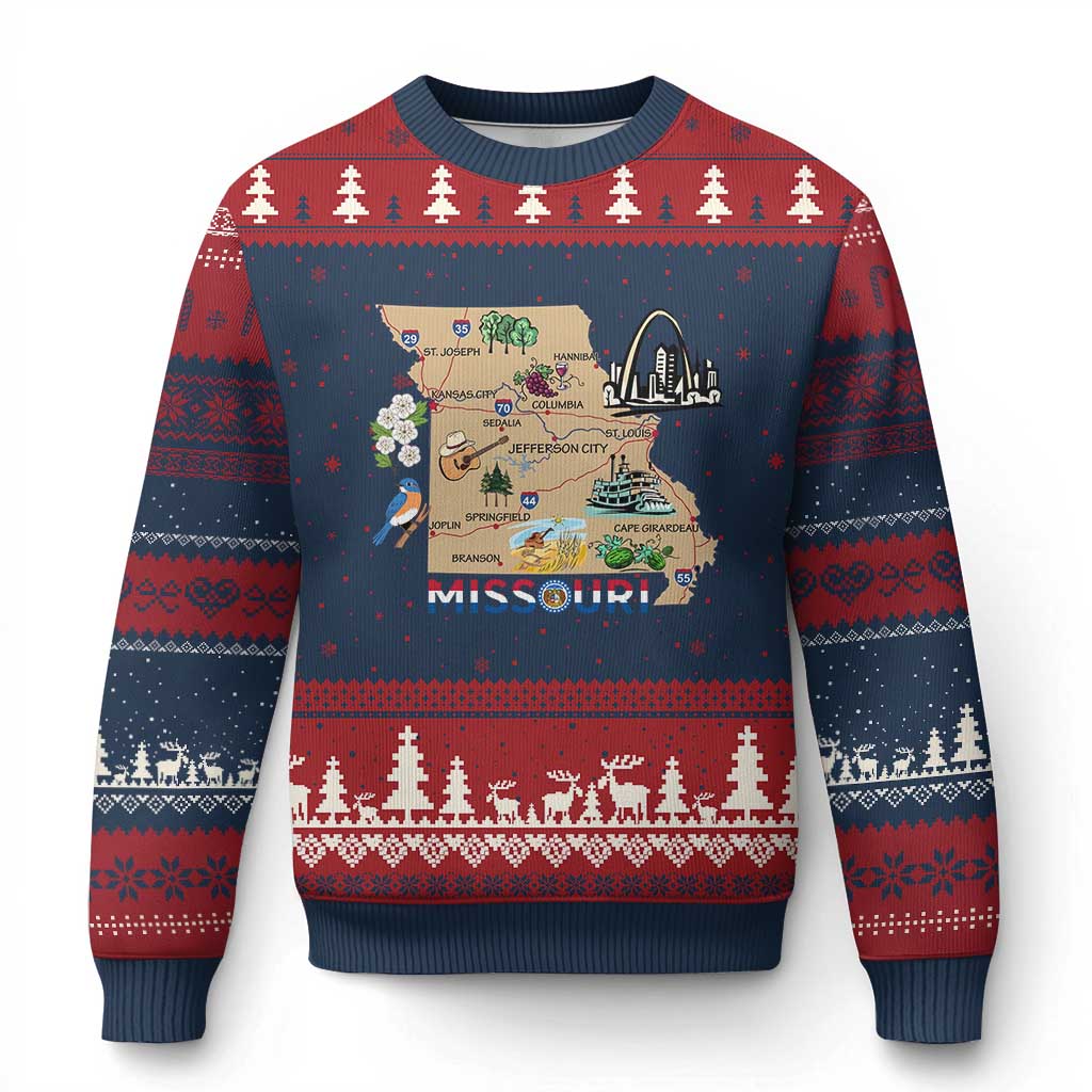 Missouri Map Landmarks Major Cities Roads Flag Ugly Christmas Sweater