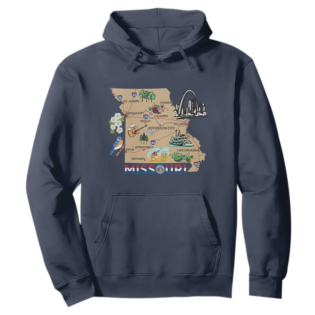 Missouri Map Landmarks Major Cities Roads Flag Hoodie