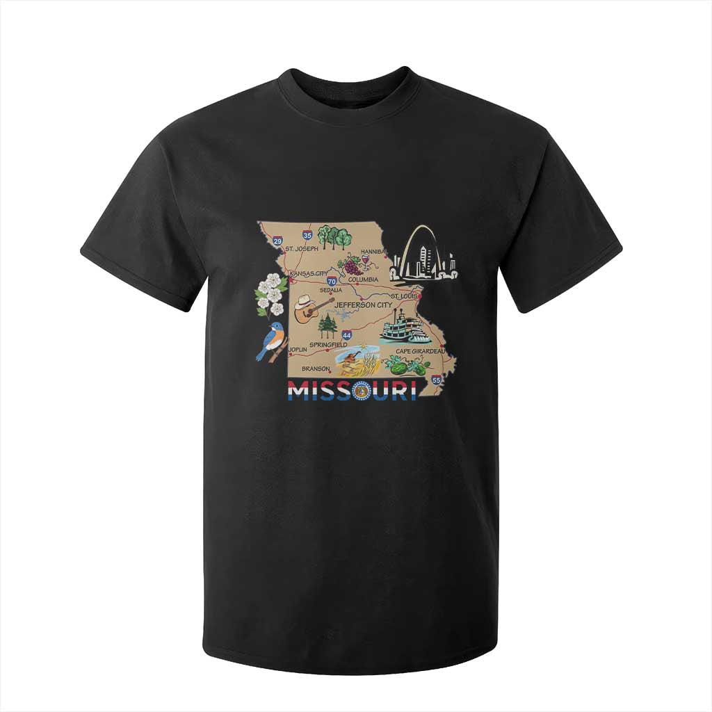 Missouri Map Landmarks Major Cities Roads Flag T Shirt For Kid