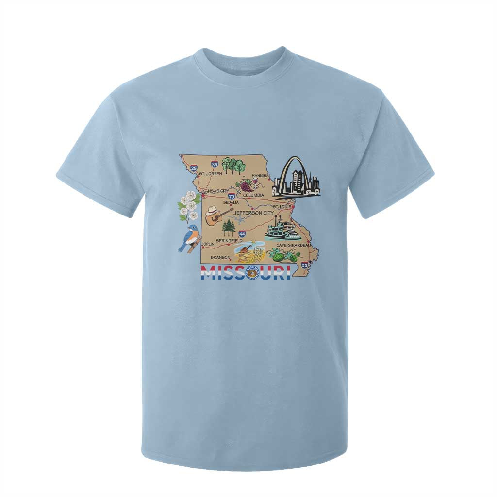 Missouri Map Landmarks Major Cities Roads Flag T Shirt For Kid