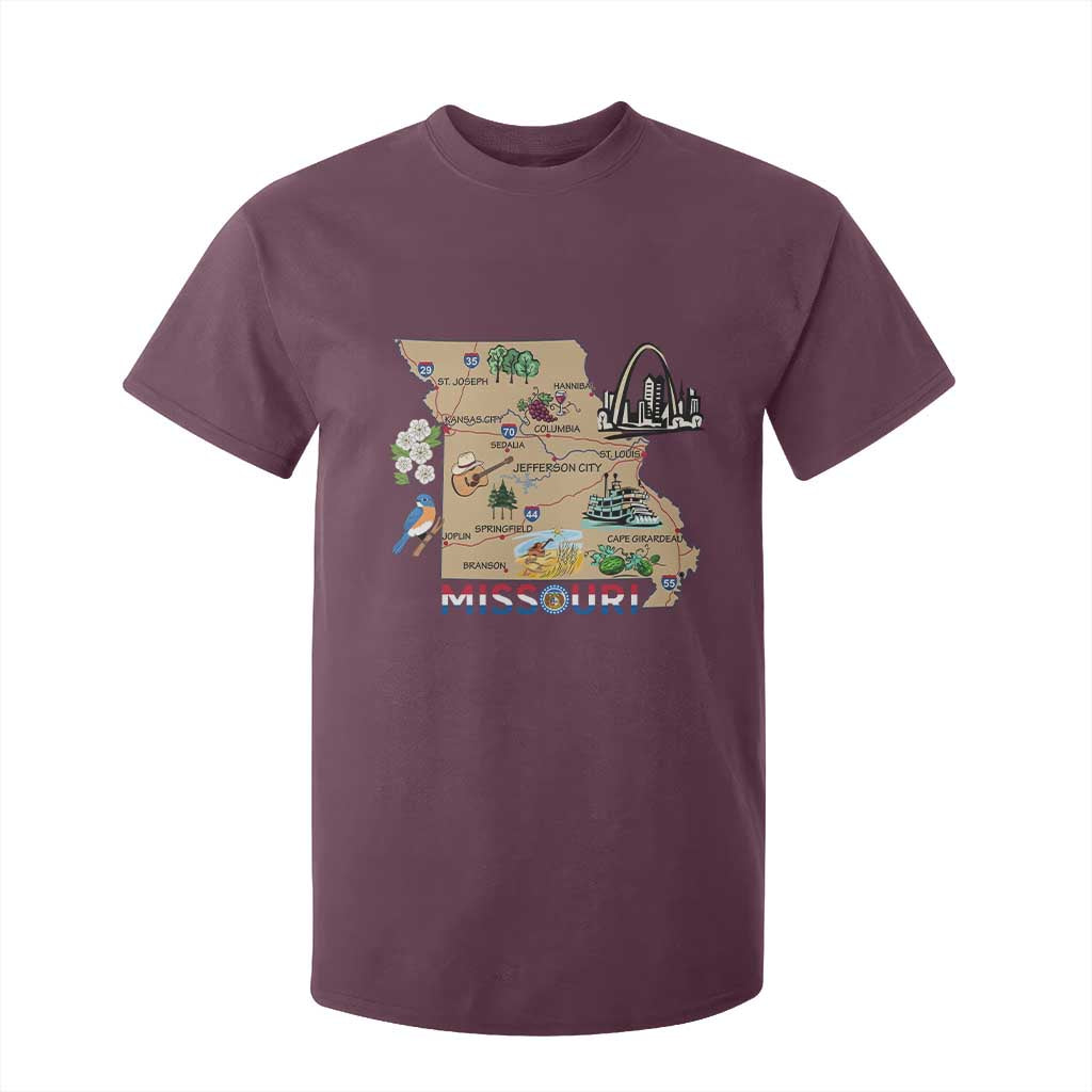 Missouri Map Landmarks Major Cities Roads Flag T Shirt For Kid