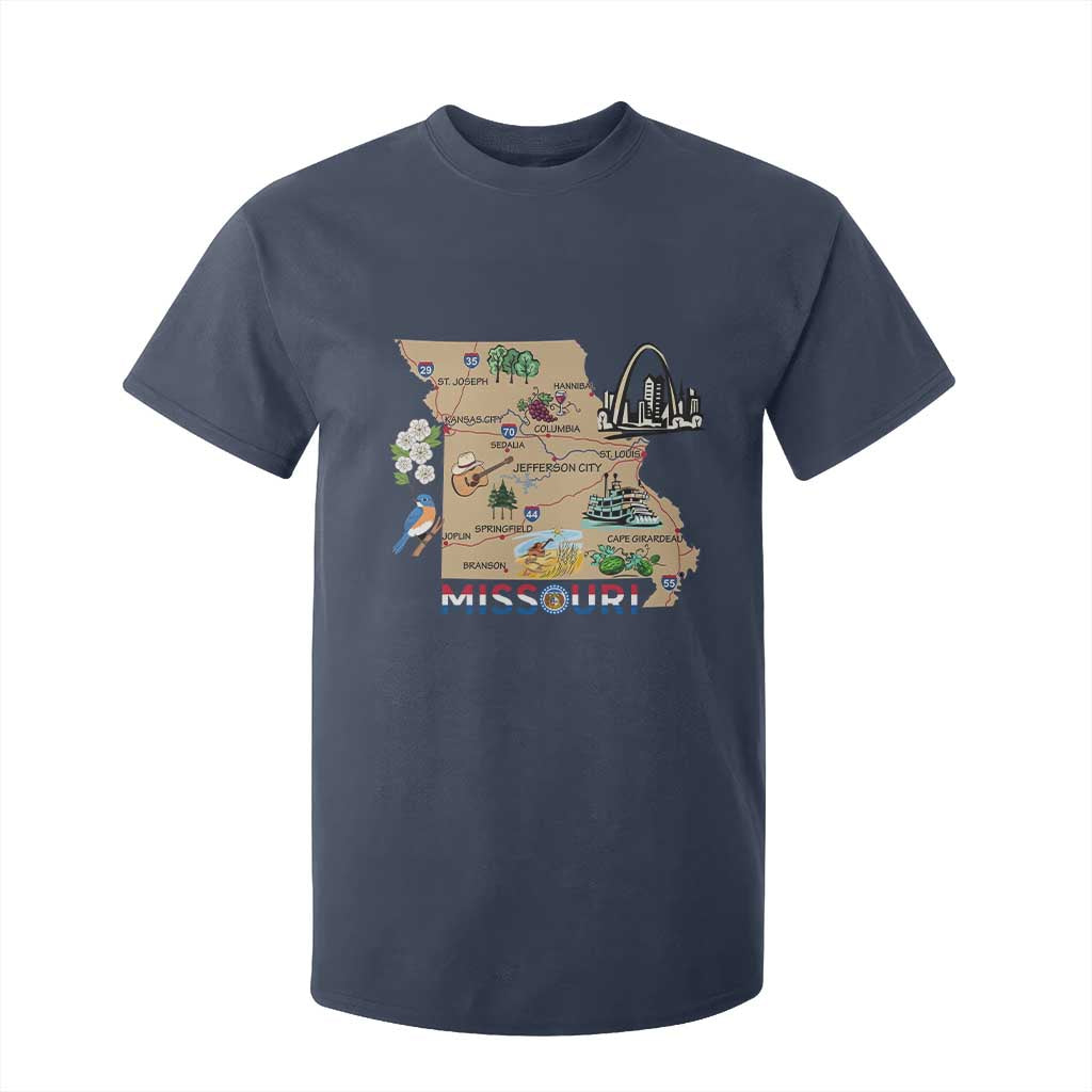 Missouri Map Landmarks Major Cities Roads Flag T Shirt For Kid