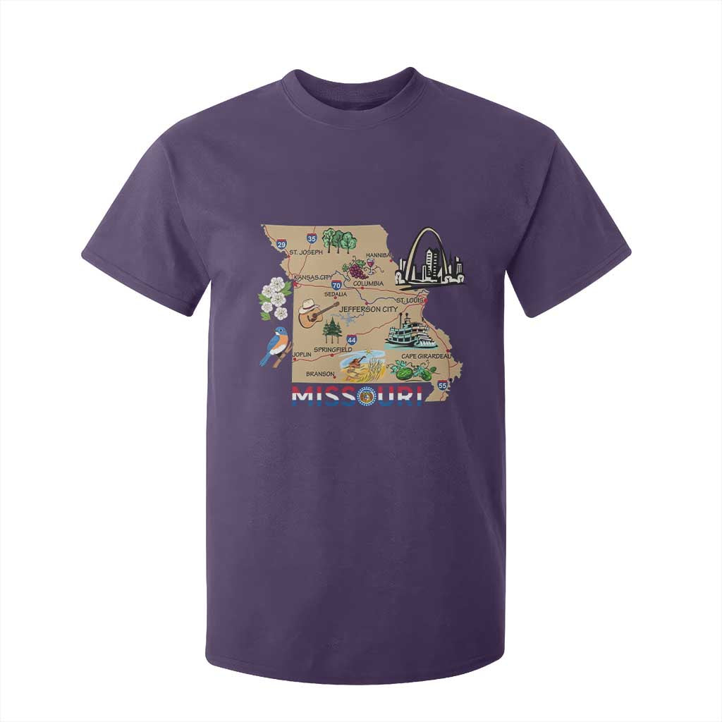 Missouri Map Landmarks Major Cities Roads Flag T Shirt For Kid