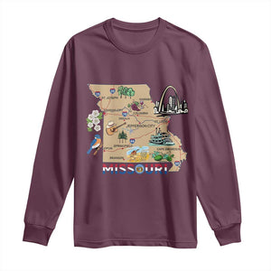 Missouri Map Landmarks Major Cities Roads Flag Long Sleeve Shirt
