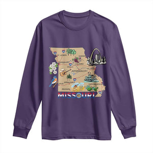 Missouri Map Landmarks Major Cities Roads Flag Long Sleeve Shirt