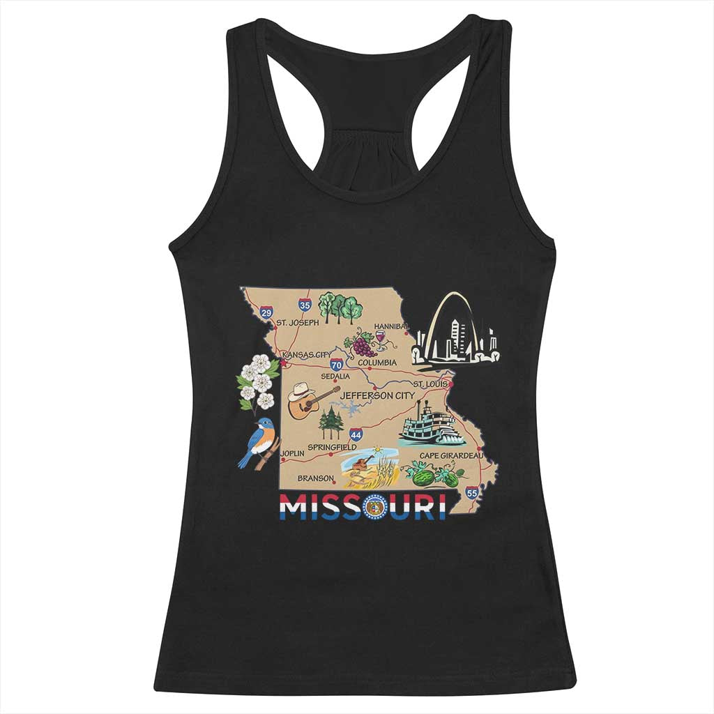 Missouri Map Landmarks Major Cities Roads Flag Racerback Tank Top TS14 Black Print Your Wear