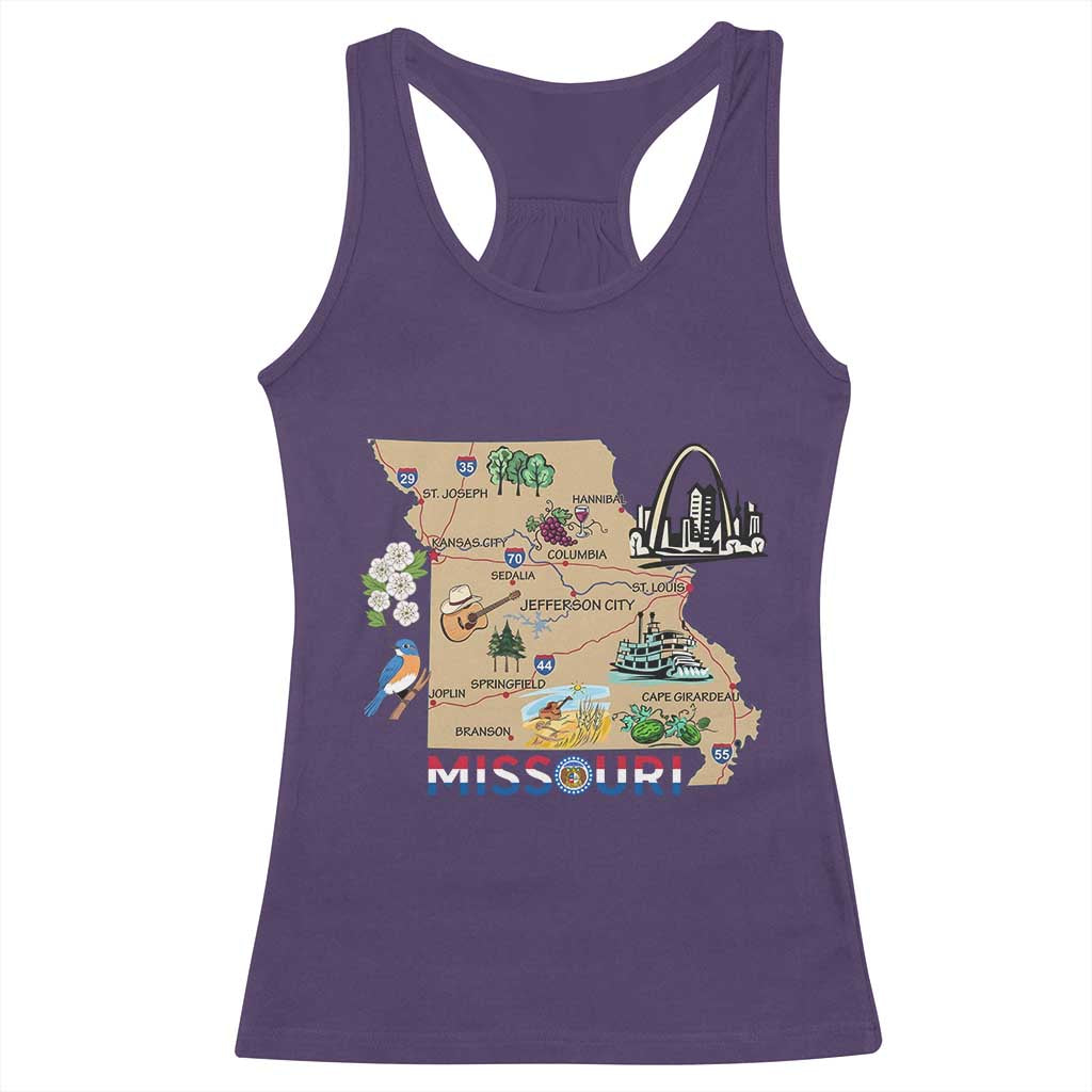 Missouri Map Landmarks Major Cities Roads Flag Racerback Tank Top