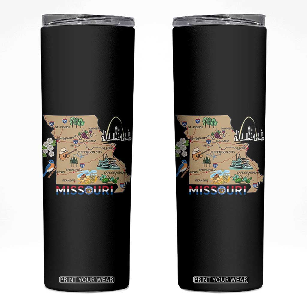 Missouri Map Landmarks Major Cities Roads Flag Skinny Tumbler