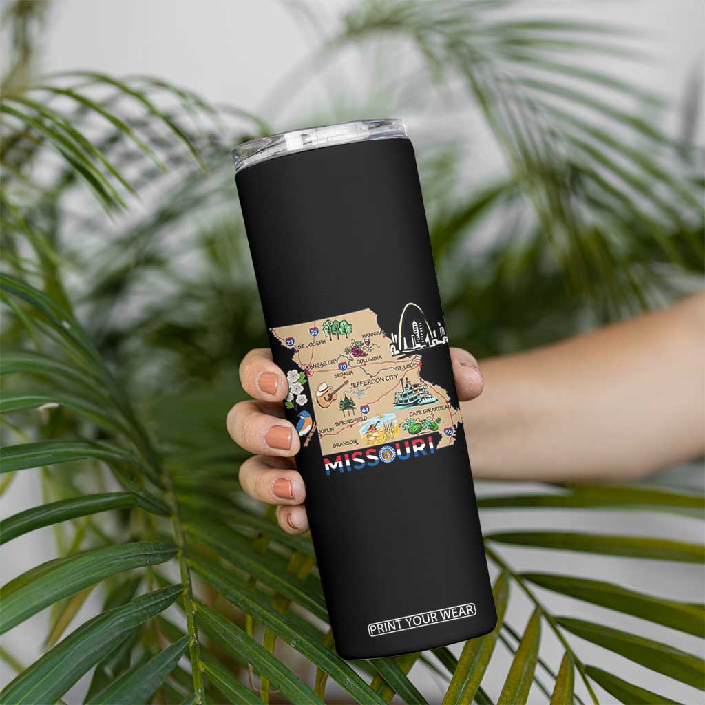 Missouri Map Landmarks Major Cities Roads Flag Skinny Tumbler