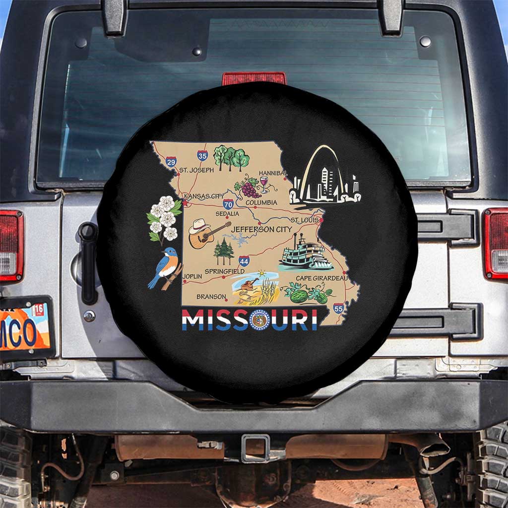 Missouri Map Landmarks Major Cities Roads Flag Spare Tire Cover TS14 No hole Black Print Your Wear