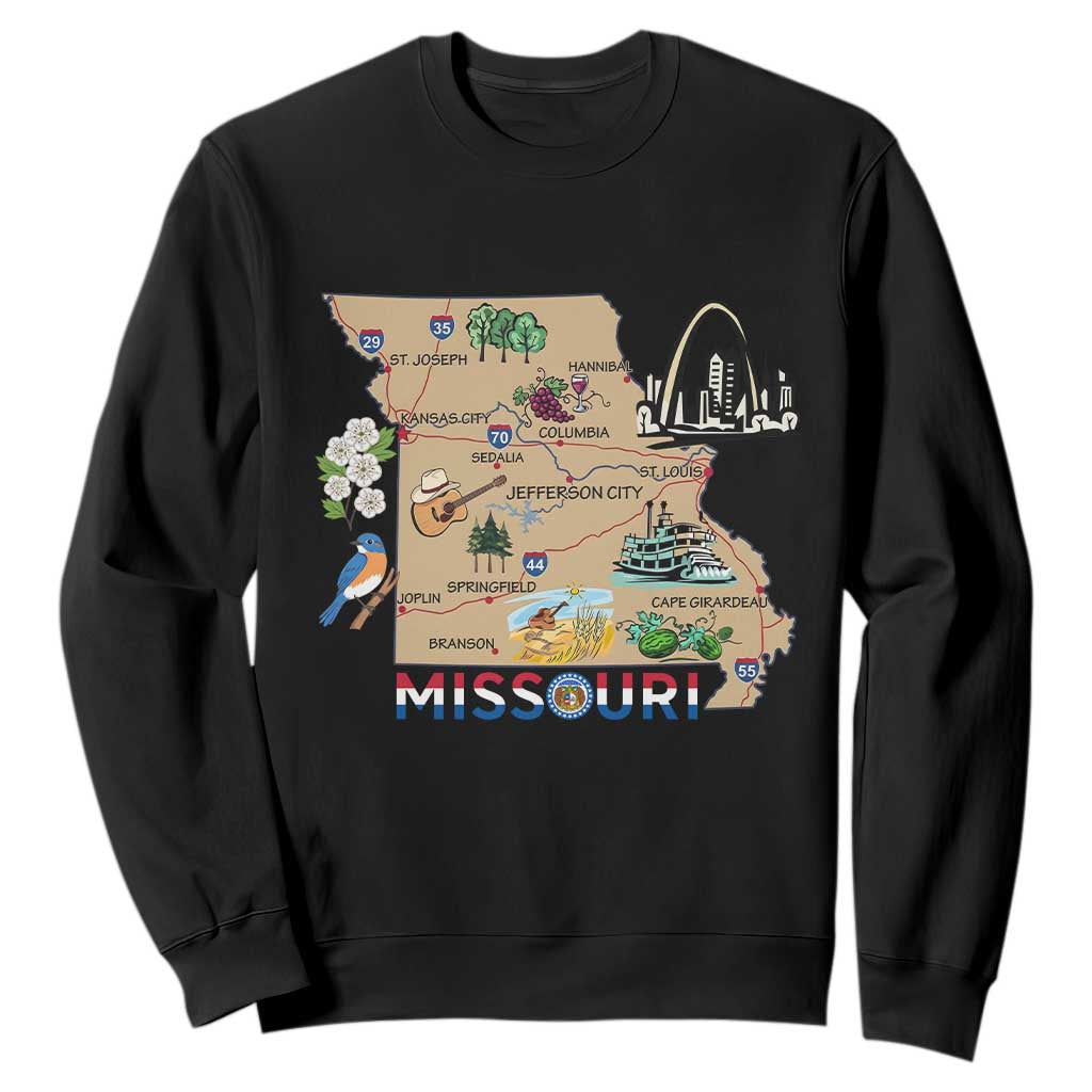 Missouri Map Landmarks Major Cities Roads Flag Sweatshirt