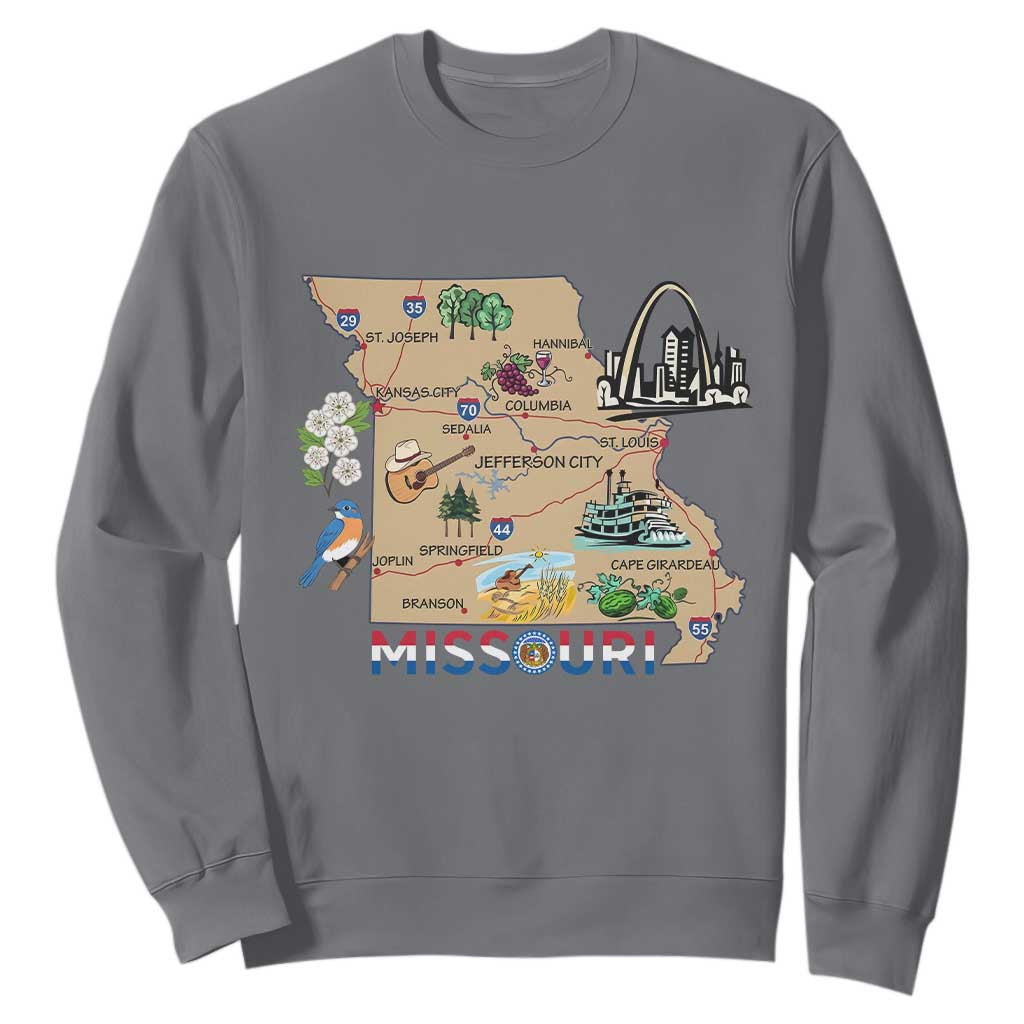 Missouri Map Landmarks Major Cities Roads Flag Sweatshirt