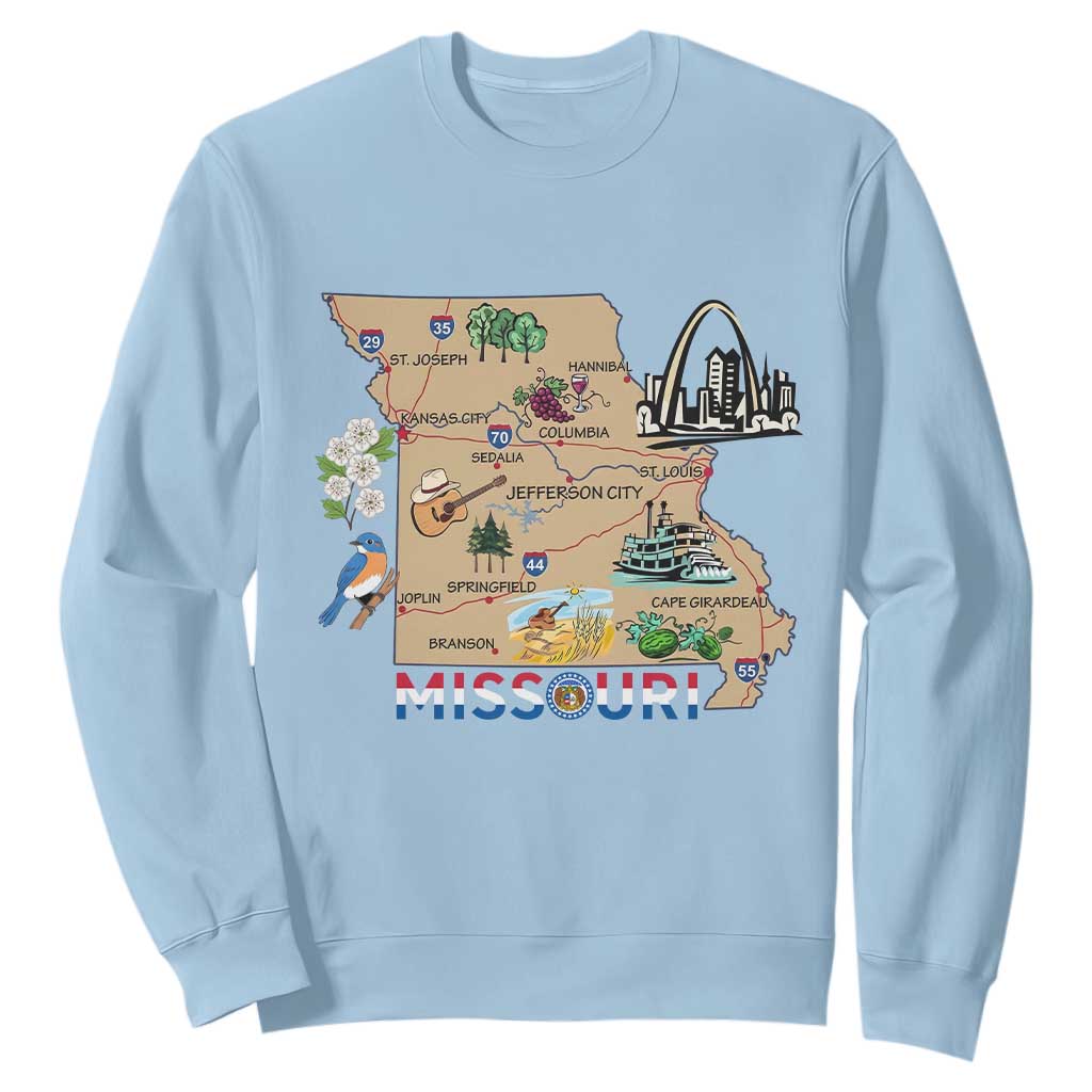 Missouri Map Landmarks Major Cities Roads Flag Sweatshirt