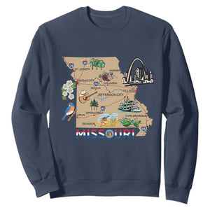 Missouri Map Landmarks Major Cities Roads Flag Sweatshirt