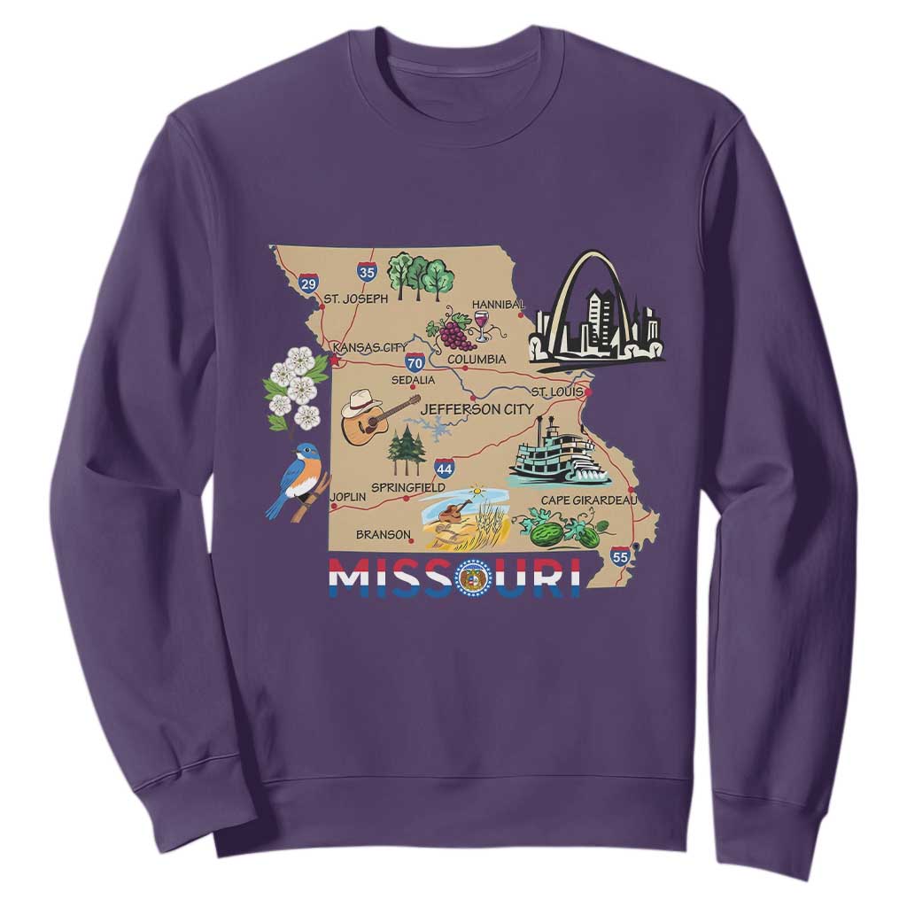 Missouri Map Landmarks Major Cities Roads Flag Sweatshirt