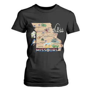 Missouri Map Landmarks Major Cities Roads Flag T Shirt For Women