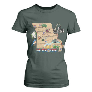 Missouri Map Landmarks Major Cities Roads Flag T Shirt For Women