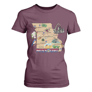Missouri Map Landmarks Major Cities Roads Flag T Shirt For Women