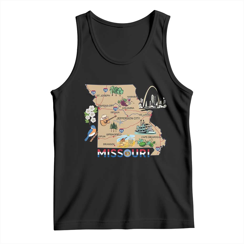 Missouri Map Landmarks Major Cities Roads Flag Tank Top