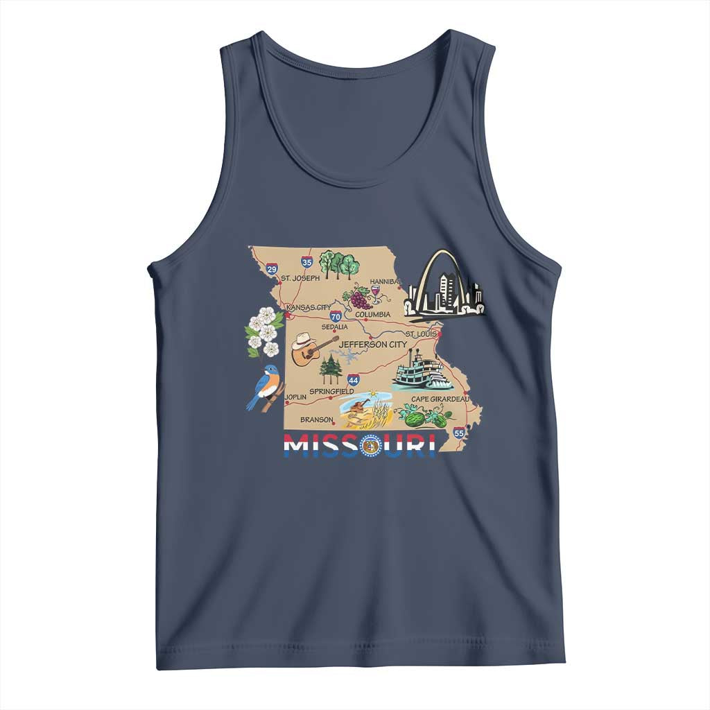 Missouri Map Landmarks Major Cities Roads Flag Tank Top