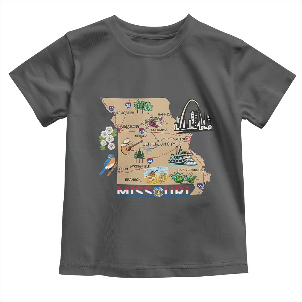 Missouri Map Landmarks Major Cities Roads Flag Toddler T Shirt