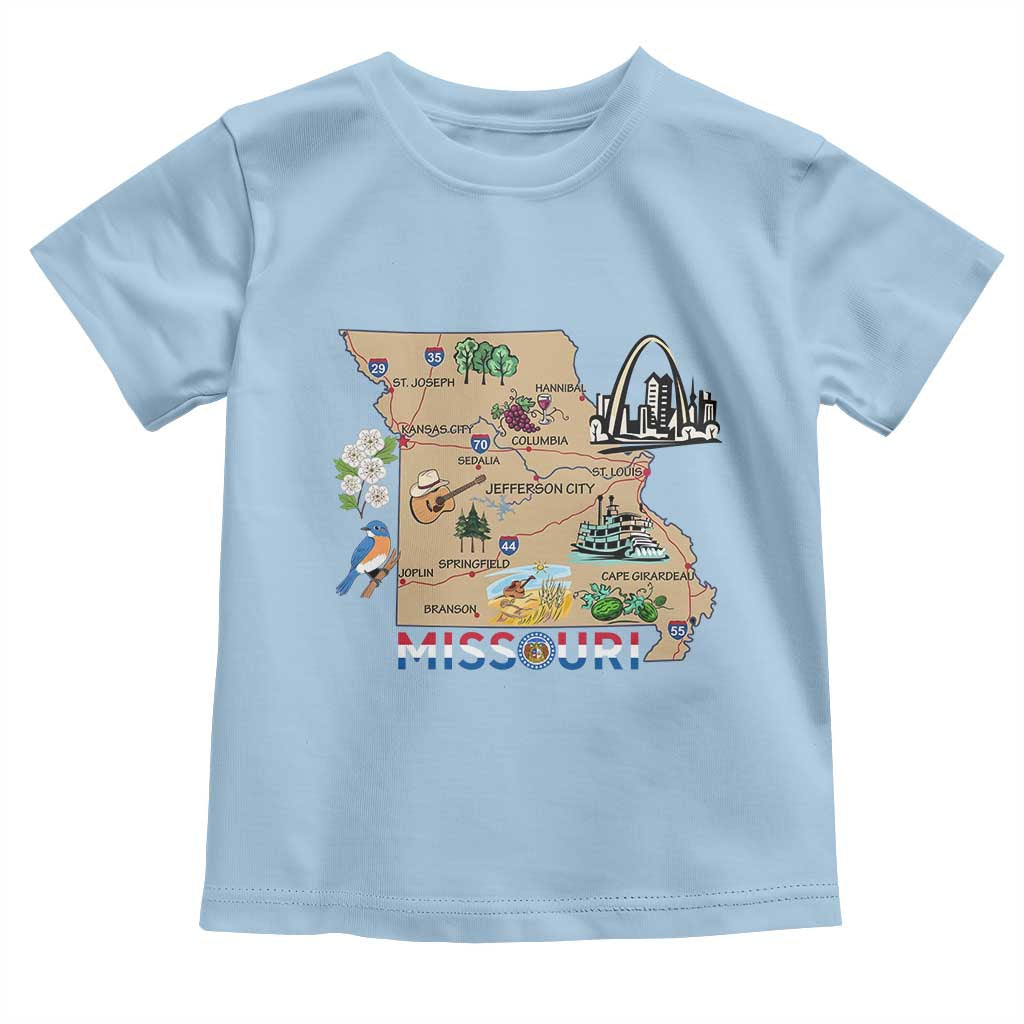 Missouri Map Landmarks Major Cities Roads Flag Toddler T Shirt