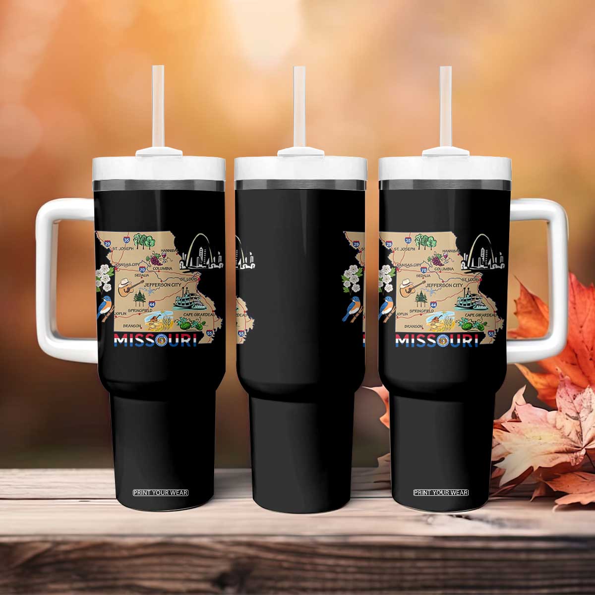 Missouri Map Landmarks Major Cities Roads Flag Tumbler With Handle