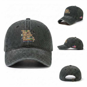 Missouri Map Landmarks Major Cities Roads Flag Washed Cotton Baseball Cap