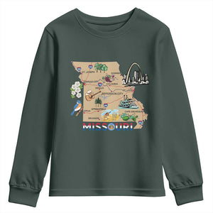 Missouri Map Landmarks Major Cities Roads Flag Youth Sweatshirt