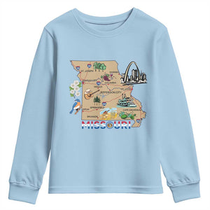 Missouri Map Landmarks Major Cities Roads Flag Youth Sweatshirt