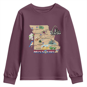 Missouri Map Landmarks Major Cities Roads Flag Youth Sweatshirt